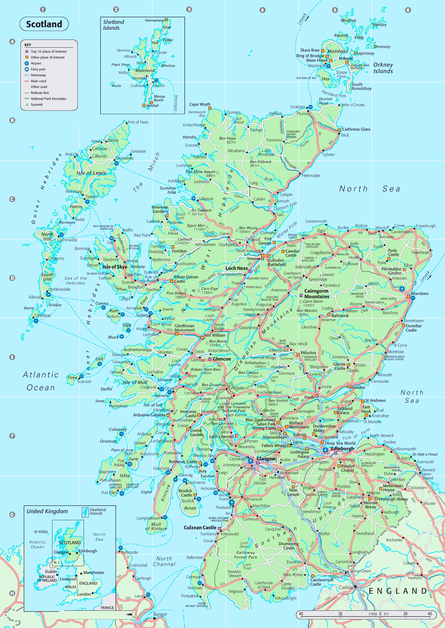 Mapa de carreteras de Escocia