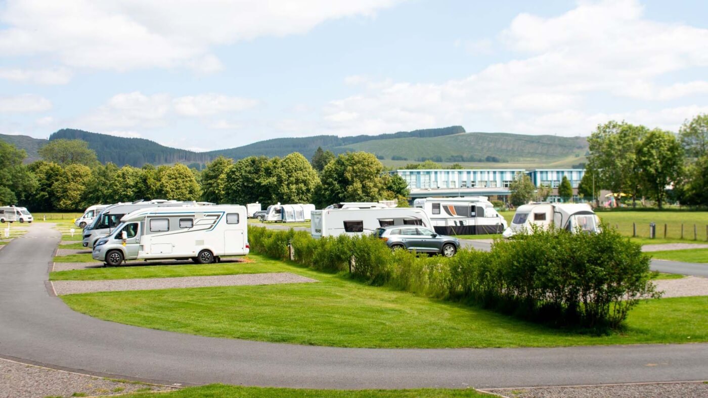 Camping Moffat con parcelas para autocaravanas en Escocia.