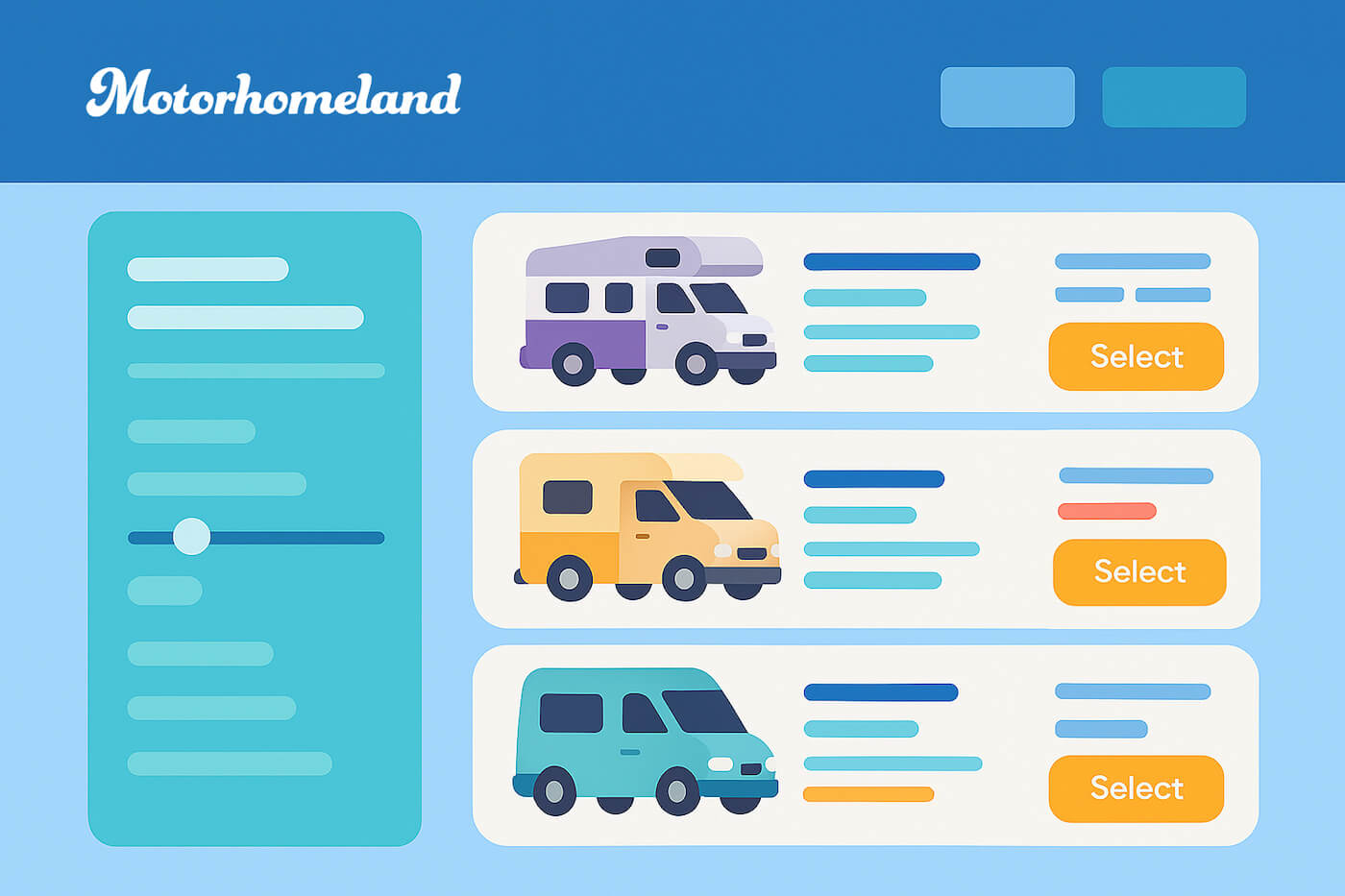 Interfaz de la web comparadora de autocaravanas en Escocia